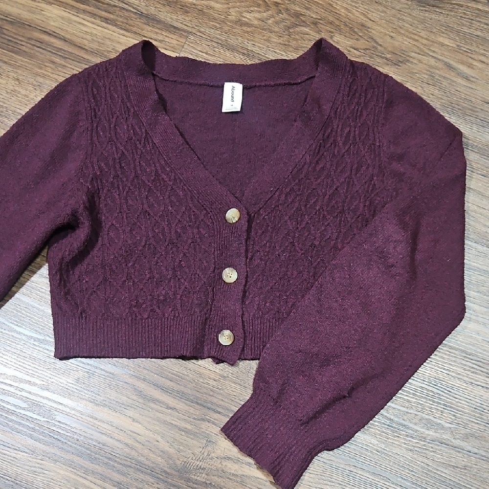 Abound Burgundy/Purple Cropped Cardigan, Size Medium